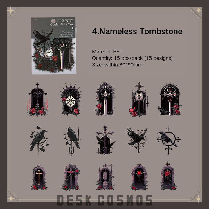 Gothic Castle Clock Tombstone Tarot Stickers Journal Decoration