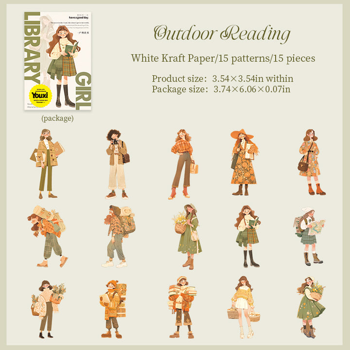 Library Girl Outdoor Reading Scene Lifestyle Stickers