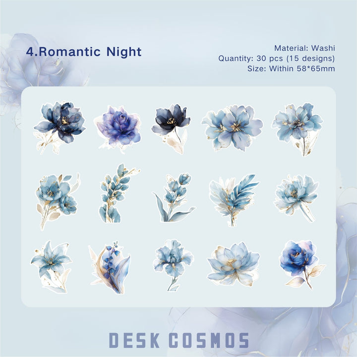 Floating Flower Gilded Romantic Night journaling floral washi pack