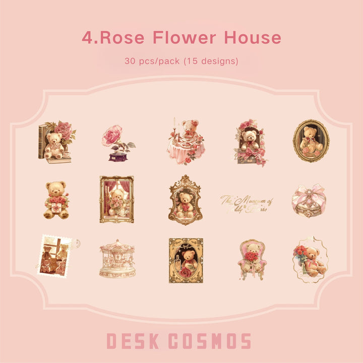 Bear Romance House Rose Flower House Vintage Journal Stickers