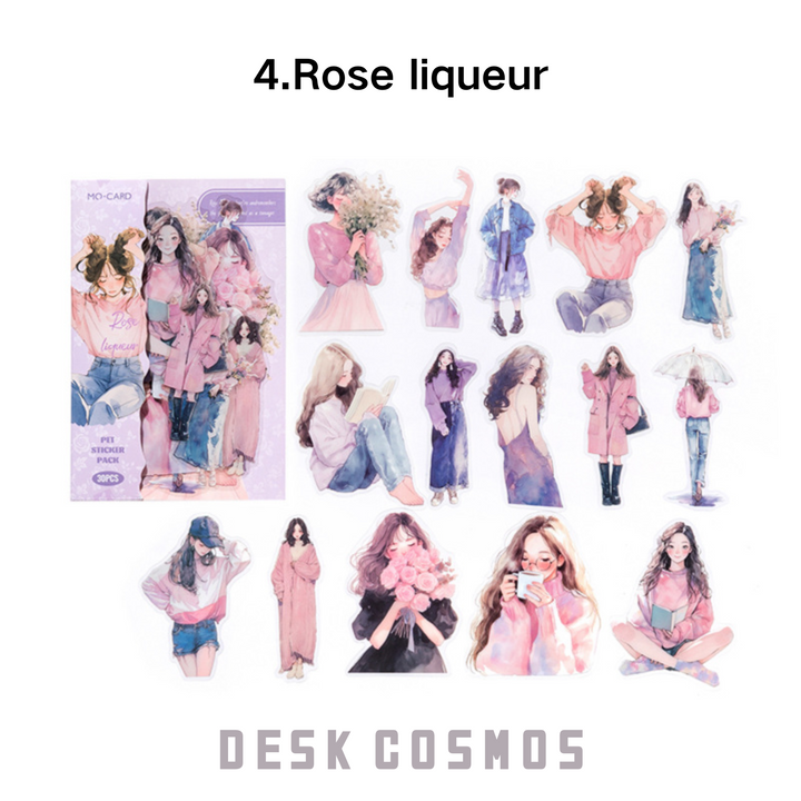Happy Live Series Rose Liqueur Female Character Love Romance Scrapbook Stickers Cute Stickers