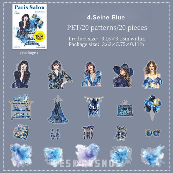 Paris Salon Seine Blue Watercolor Character Stickers