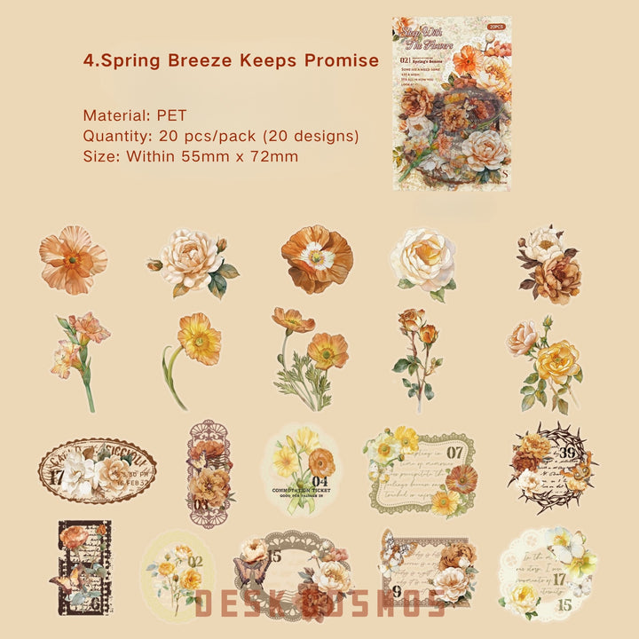 Floral PET Stickers Sleep With Flowers Series flower cutout set