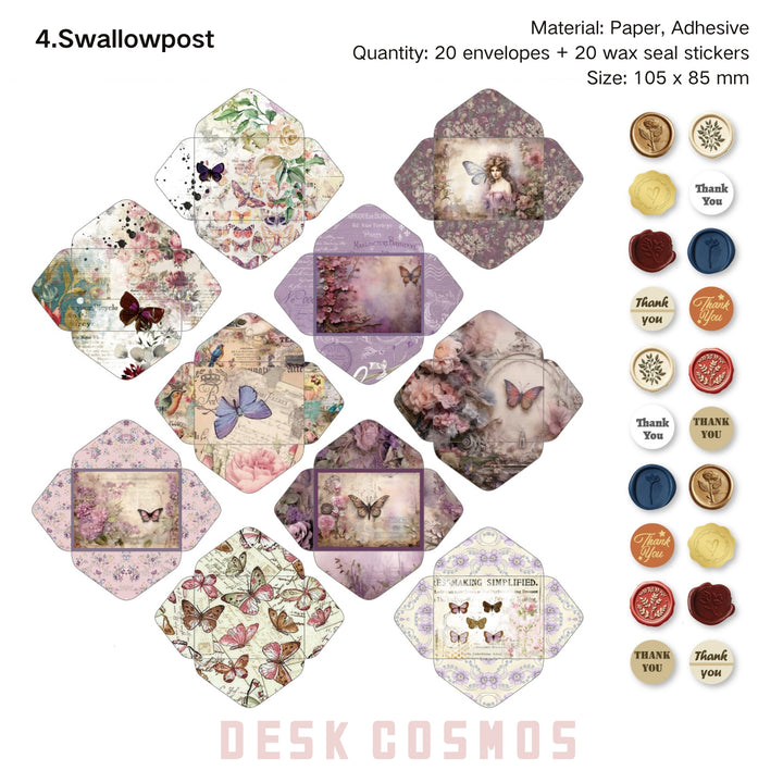 Vintage Envelope and Wax Seal Sticker Set - Desk Cosmos