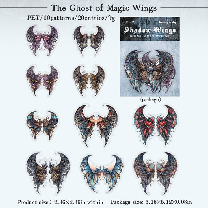 Shadow Wings PET Sticker Collection Aesthetic Design
