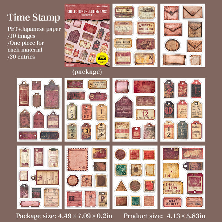 Vintage Stickers Collection of Old Item Labels textured paper style