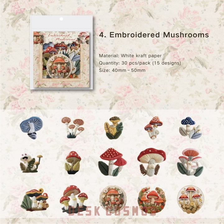 Embroidery Story Series Embroidered Mushrooms Stickers Retro Fantasy Style