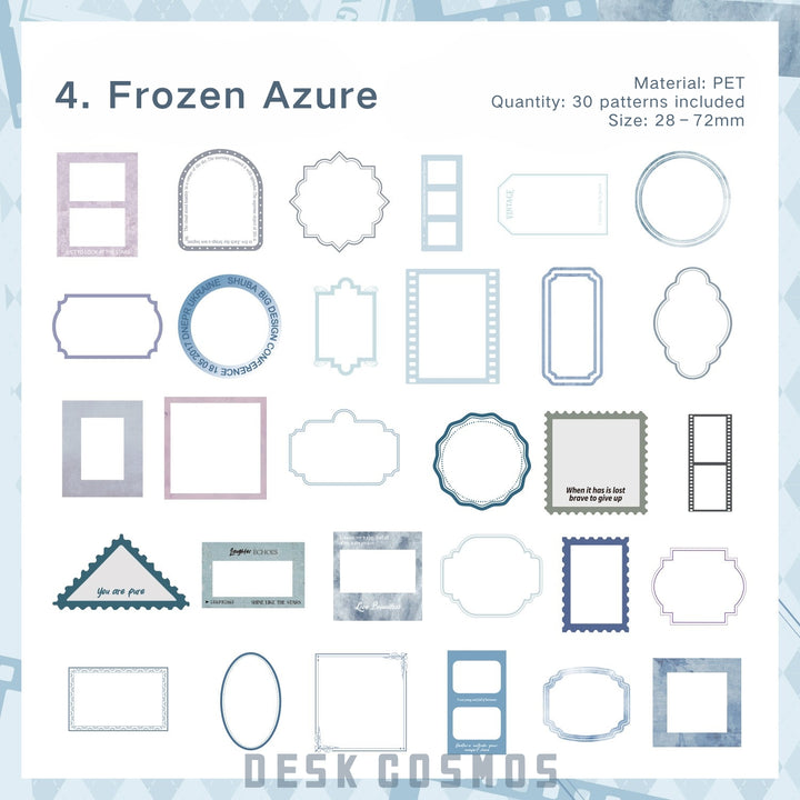 Time Trace Frozen Azure PET Stickers Cool Toned Aesthetic