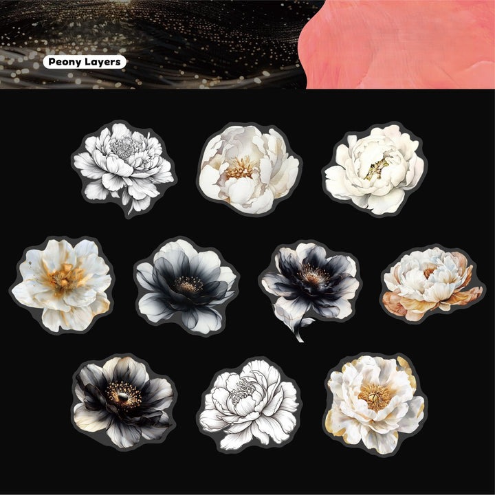 Retro Ink Rhyme Flower PET Stickers Collage Supply