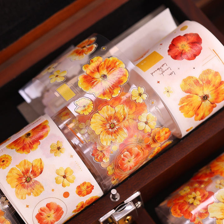 Vintage Yellow - Orange Floral Die - cut Tape - Desk Cosmos