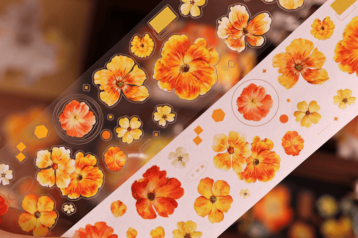 Vintage Yellow - Orange Floral Die - cut Tape - Desk Cosmos