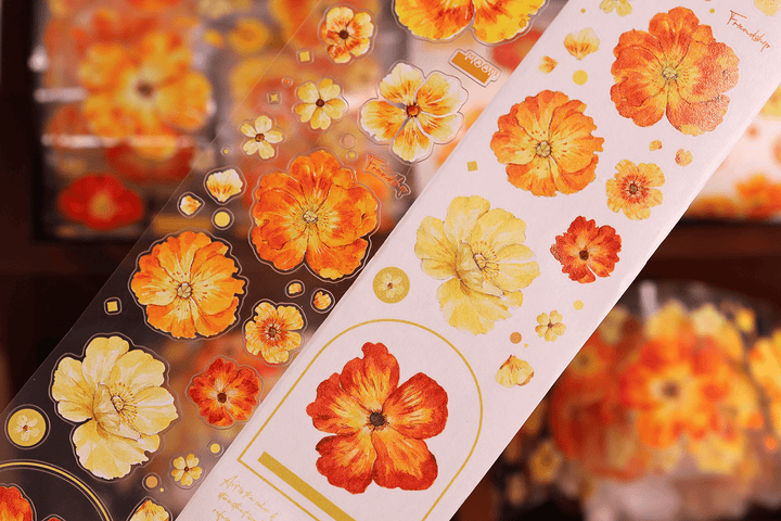 Vintage Yellow - Orange Floral Die - cut Tape - Desk Cosmos