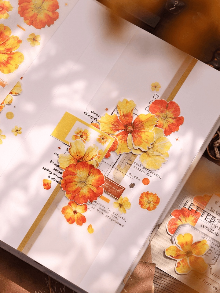 Vintage Yellow - Orange Floral Die - cut Tape - Desk Cosmos