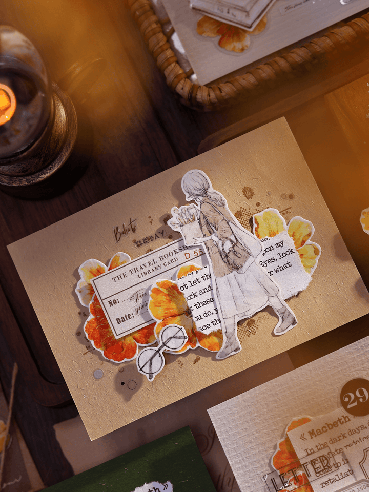 Vintage Yellow - Orange Floral Die - cut Tape - Desk Cosmos