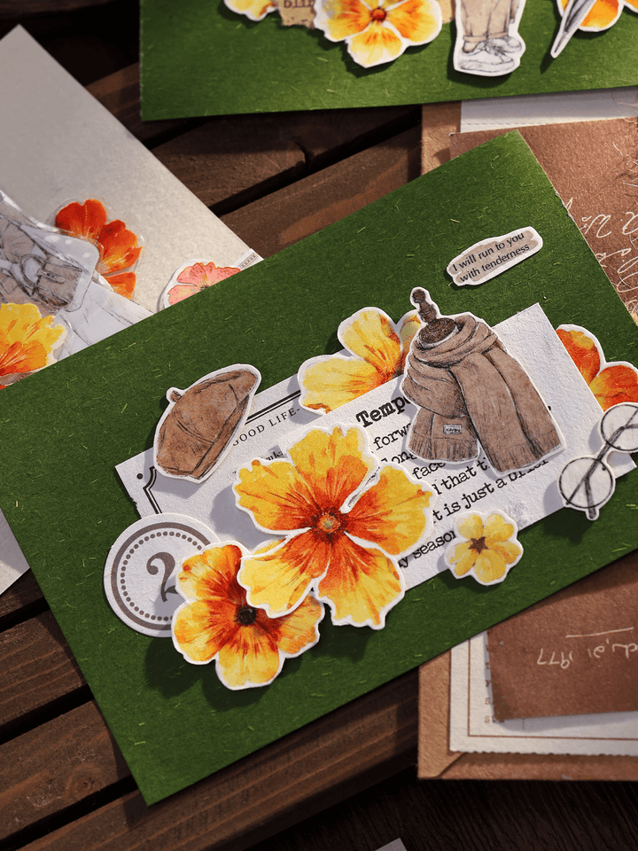 Vintage Yellow - Orange Floral Die - cut Tape - Desk Cosmos