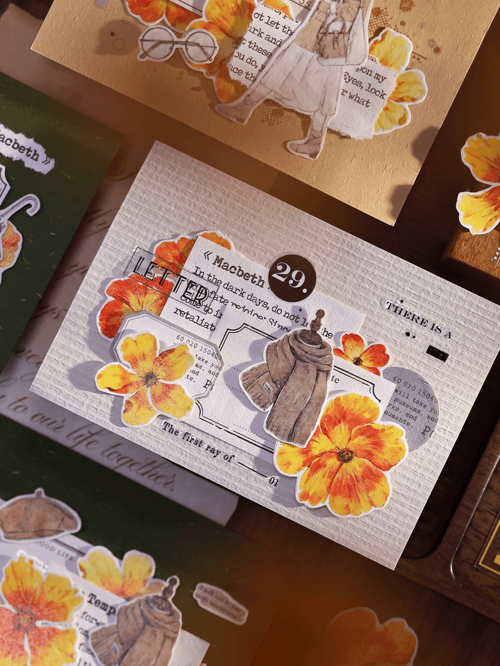 Vintage Yellow - Orange Floral Die - cut Tape - Desk Cosmos