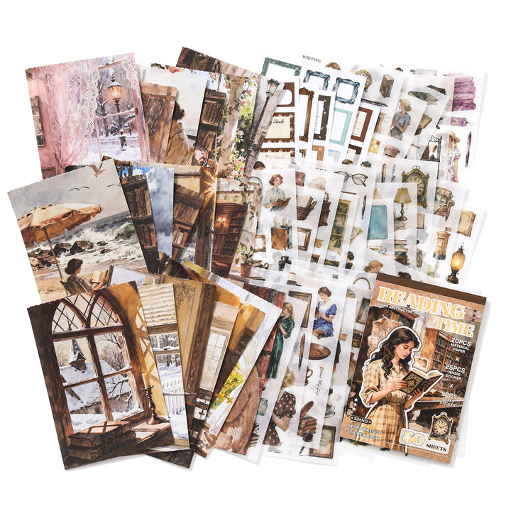 Reading Time Vintage Pre - cut Sticker Book - Desk Cosmos