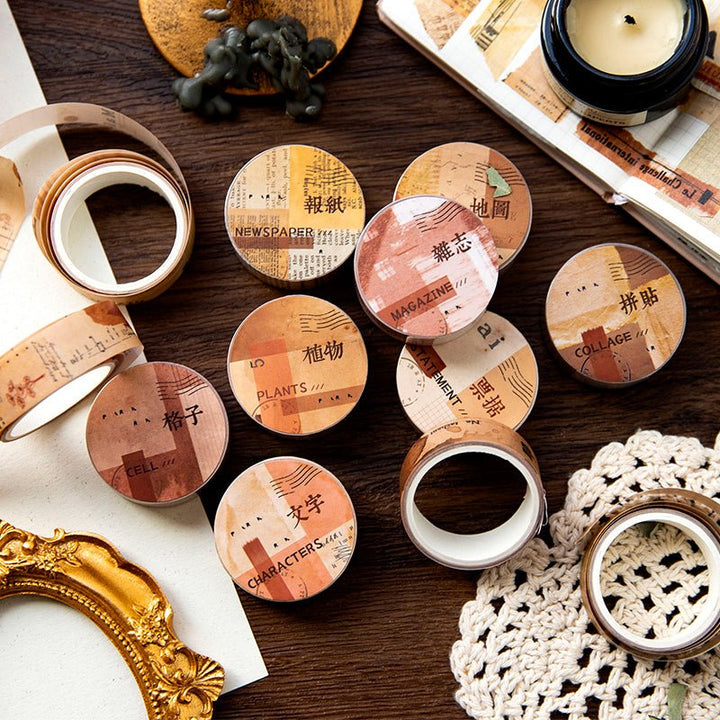 Vintage Washi Tape – Receipt, Plant, Map, Text - Desk Cosmos