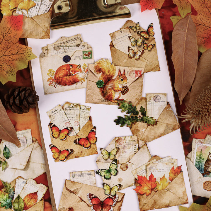 Vintage Letter Stickers – Butterfly, Feather, Leaf, Flower - Desk Cosmos