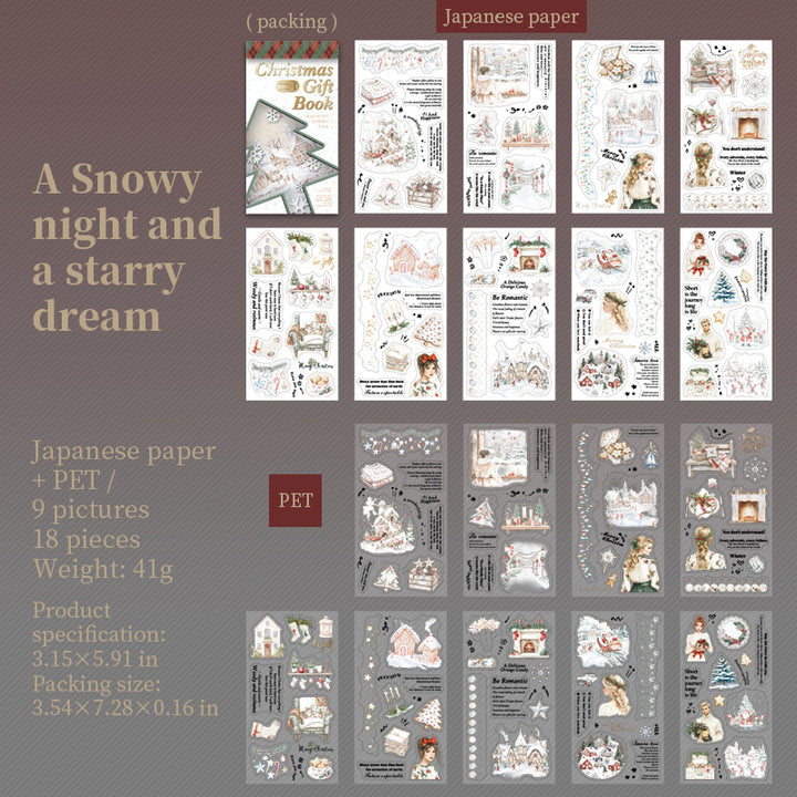 Christmas Gift Book PET Washi Stickers with Holiday Designs