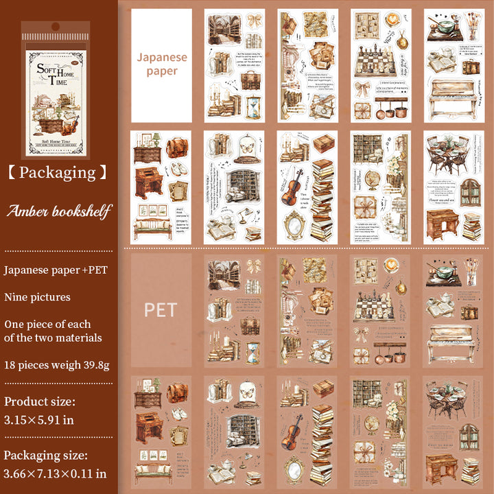 Soft Home Time Amber Bookshelf warm vintage sticker theme