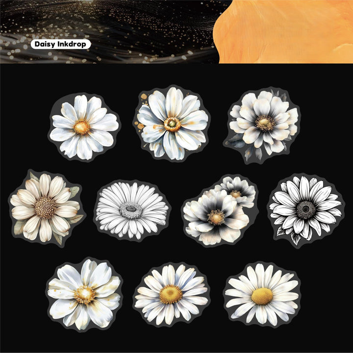 Retro Ink Rhyme Flower PET Stickers Floral Pack