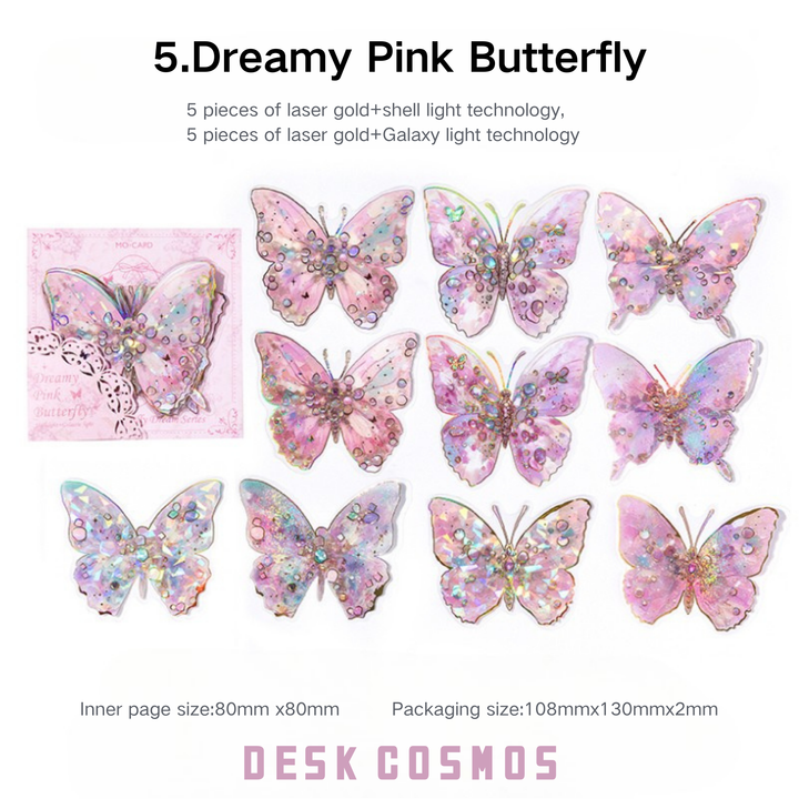 Gem Butterfly Series PET Laser Stickers - Dreamy Pink Butterfly Design