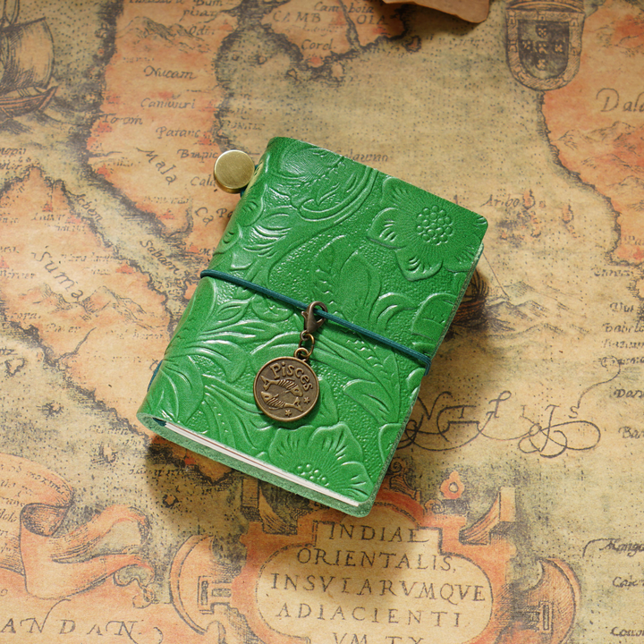 Traveler's Green Embossed Leather Mini Journal Natural Style