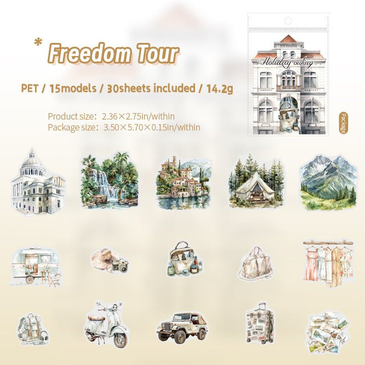Holiday Outing Freedom Tour Travel Countryside Stickers Set