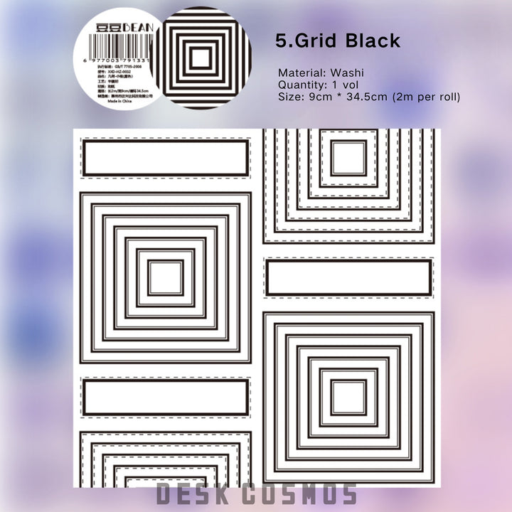 Border Basics Grid Black Clean Line Washi Tape