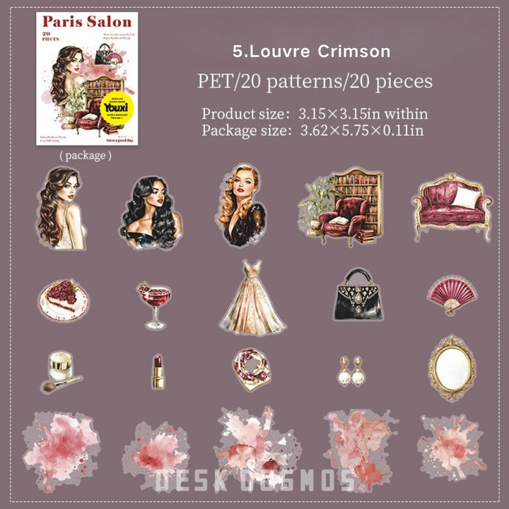 Paris Salon Louvre Crimson PET Fashion Stickers