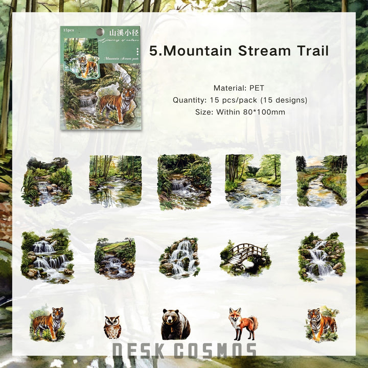 Light and Letterhead Mountain Stream PET Stickers Serene Scenery