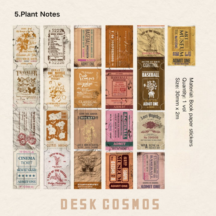 Vintage Ticket Book Paper Stickers - Desk Cosmos