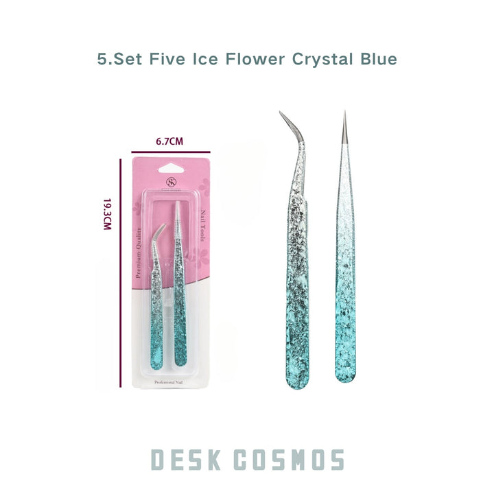 Ice Bloom Set Five Crystal Blue Ice Flower Tweezers