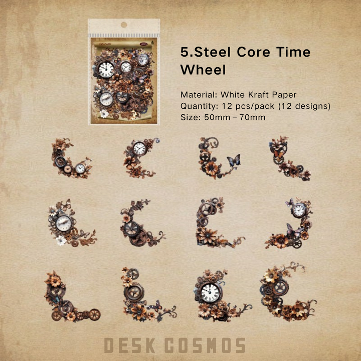 Steampunk Rusty Teeth Time Writing Paper Cutouts Set