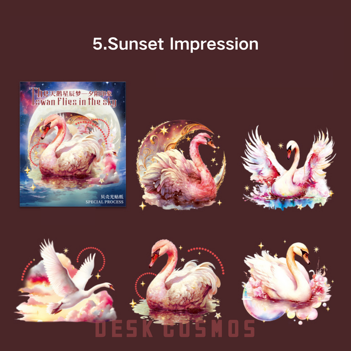 Swan Star Dream Sunset Impression Stickers for DIY Journal Crafting