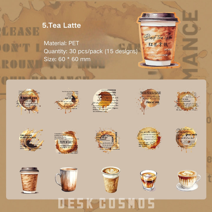Coffee Freedom Series Coffee Stickers PET Diary Decoration