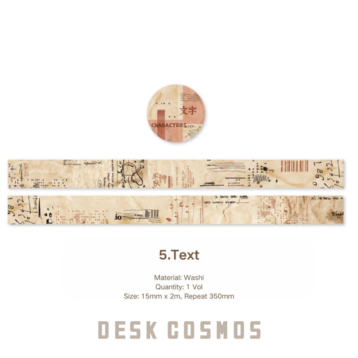 Vintage Washi Tape – Receipt, Plant, Map, Text - Desk Cosmos