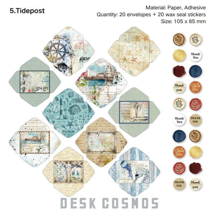 Vintage Envelope and Wax Seal Sticker Set - Desk Cosmos