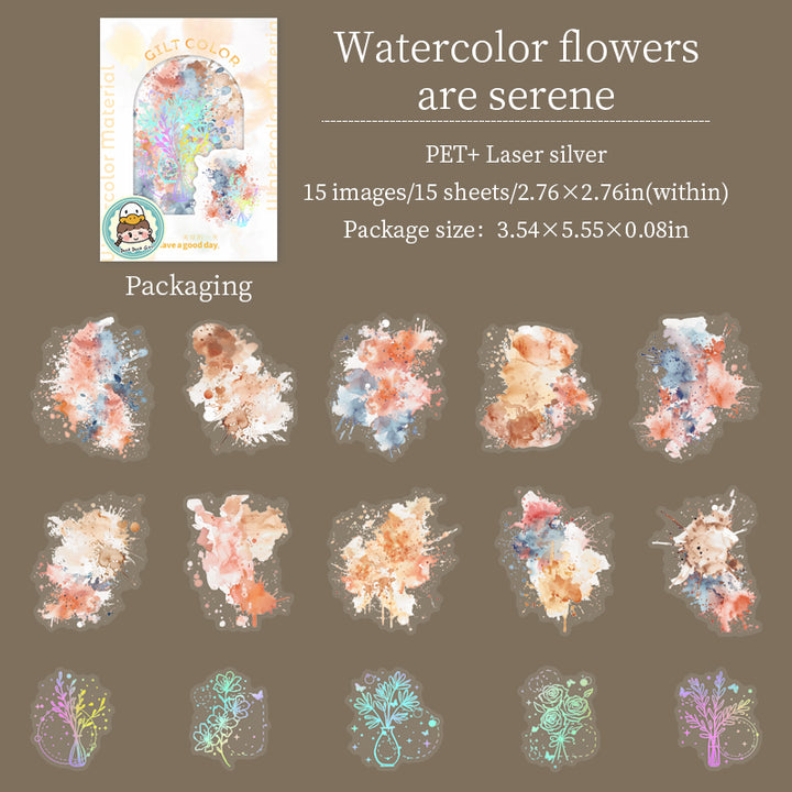 Watercolor PET Stickers Gilt Color Romance Light Tone Backgrounds