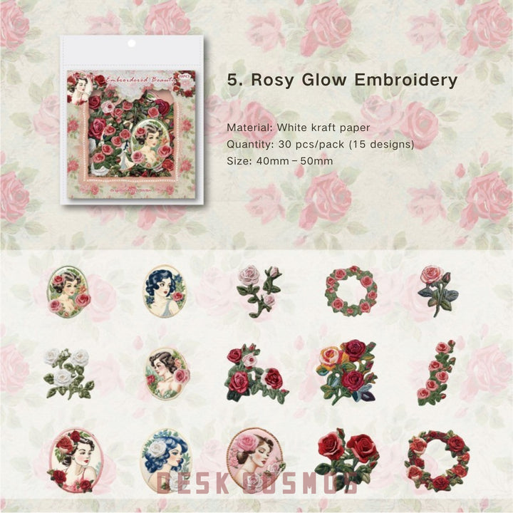 Embroidery Story Series Rosy Glow Embroidery Stickers Elegant Theme