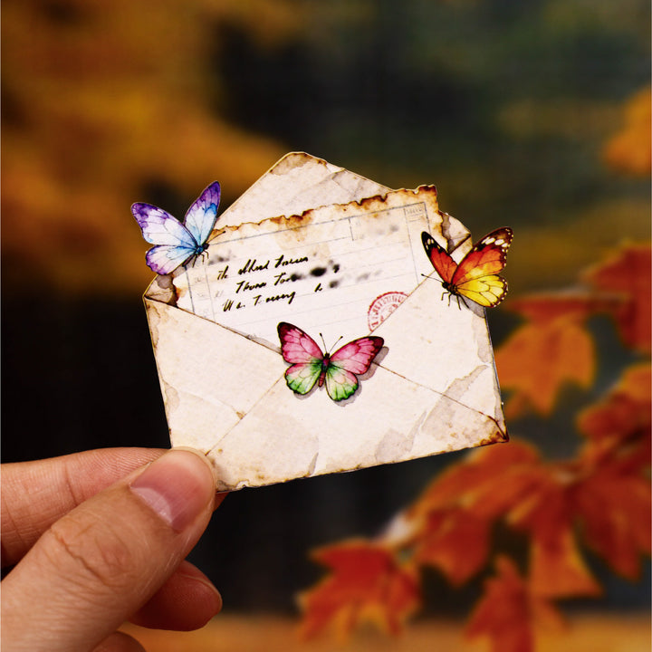 Vintage Letter Stickers – Butterfly, Feather, Leaf, Flower - Desk Cosmos