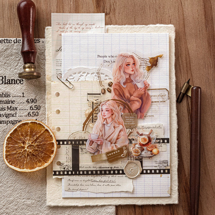 Artistic Girl With Coffee PET Stickers - Desk Cosmos