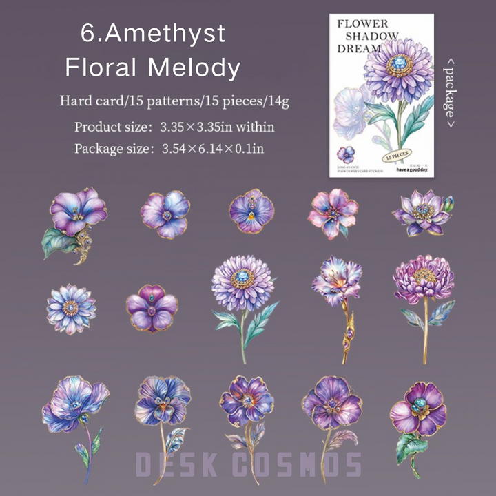 Flower Shadow Dream Amethyst Bloom Floral Stickers Delicate Art Paper