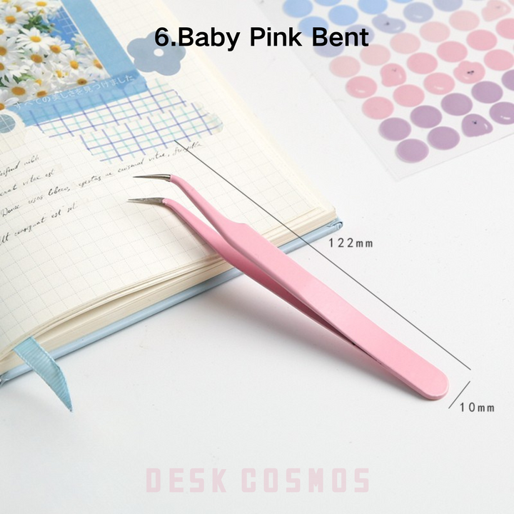 Macaron Color Baby Pink Bent Tweezers High Elastic Craft Tool