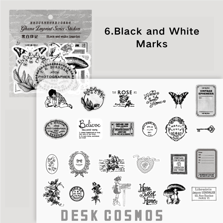 Ghana Imprint Series Black and White Imprint Retro Stamps Stickers