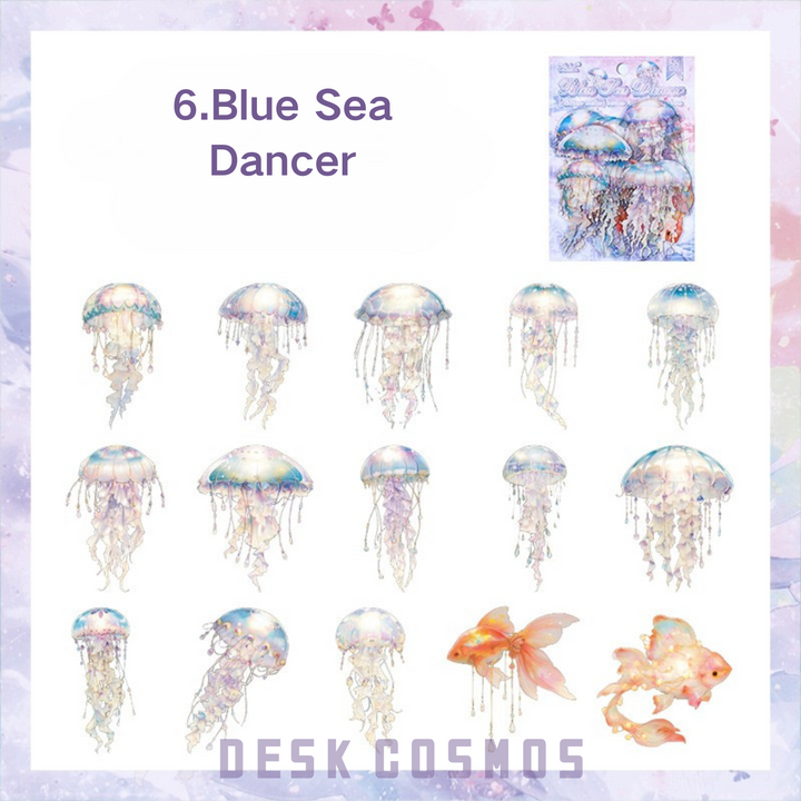 Ocean Waltz Series Blue Dancer Jellyfish Stickers Elegant Sea Decor
