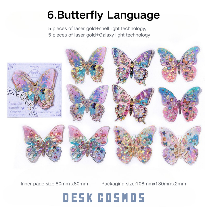 Gem Butterfly Series PET Laser Stickers - Butterfly Language Design