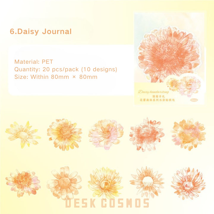 PET Stickers Forest Mist Watercolor Romantic Journal Set