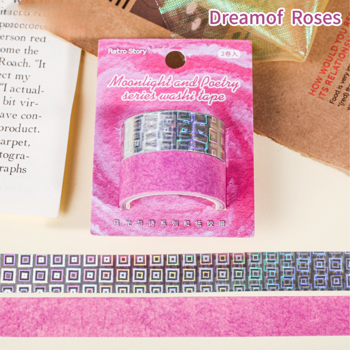 Moon with poetry series journal washi tape aesthetic overlay